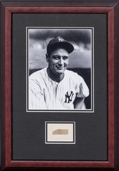 Lou Gehrig Signed Cut With Photograph In 14 1/2 x 20 Framed Display (JSA)